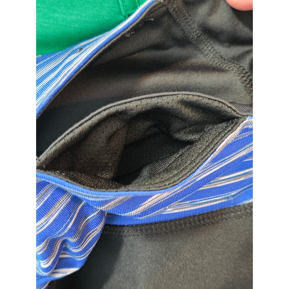 Xersion Womens Black Blue Space Dye Striped Mesh Capri Leggings Large Fitted - Picture 7 of 7
